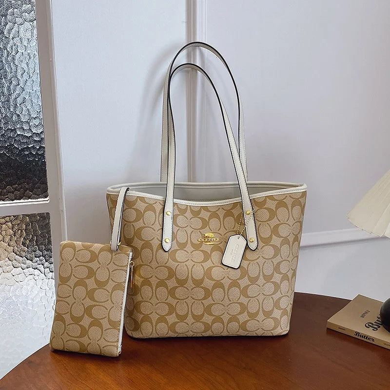 Women's Large Capacity Printed Monogram Bucket Tote Bag Set