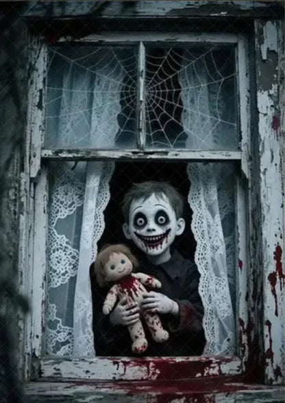 Scary Halloween Window Curtain & Backdrop