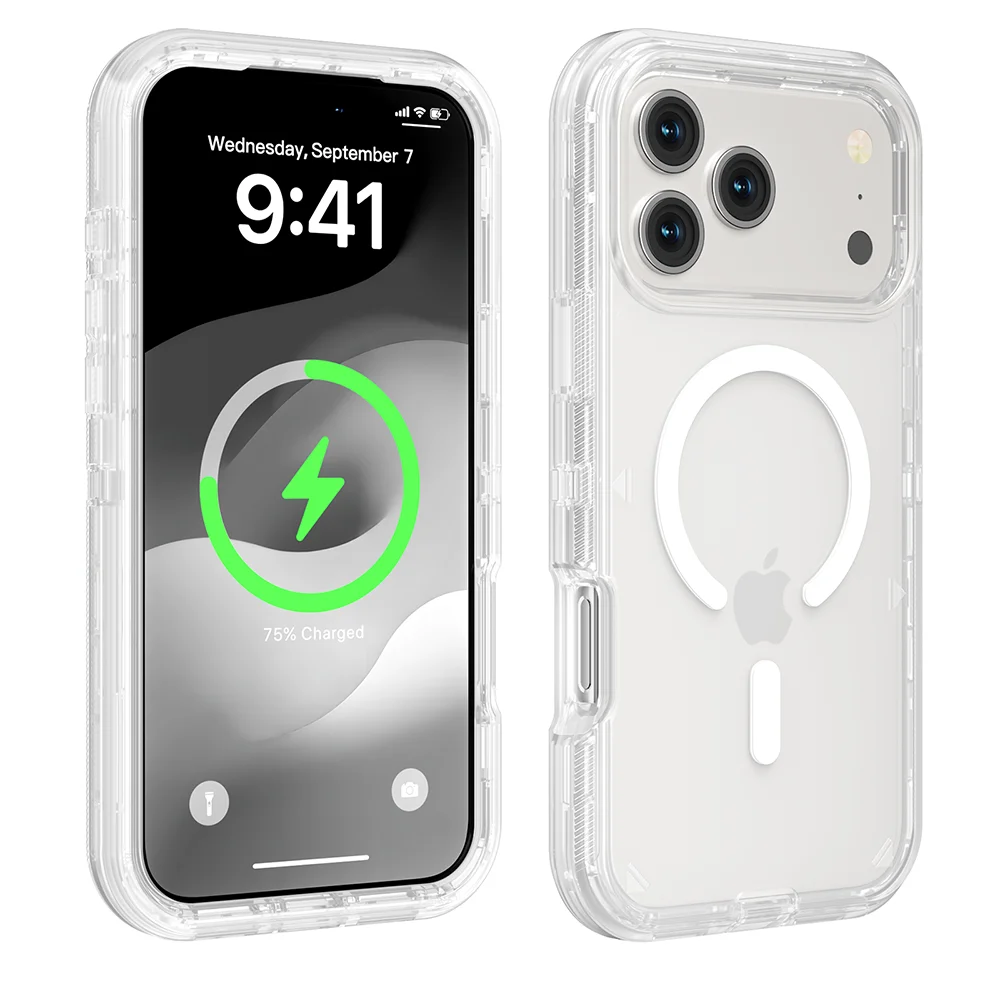 Rugged Shock Proof Magnetic Wireless Charging Clear Case for iPhone