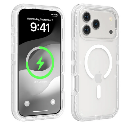 Rugged Shock Proof Magnetic Wireless Charging Clear Case for iPhone