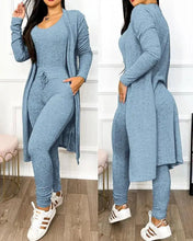 Two Piece Drawstring Pocketed Sleeveless Skinny Jumpsuit & Long Sleeve Coat Set
