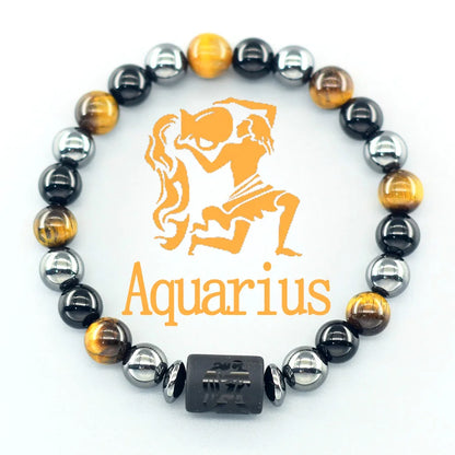 Natural Tiger Eye 12 Zodiac Bead Bracelet