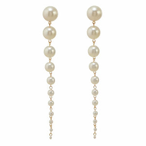 Elegant Gradient Handmade Simulated Pearl Tasseled Long Dangle Earrings