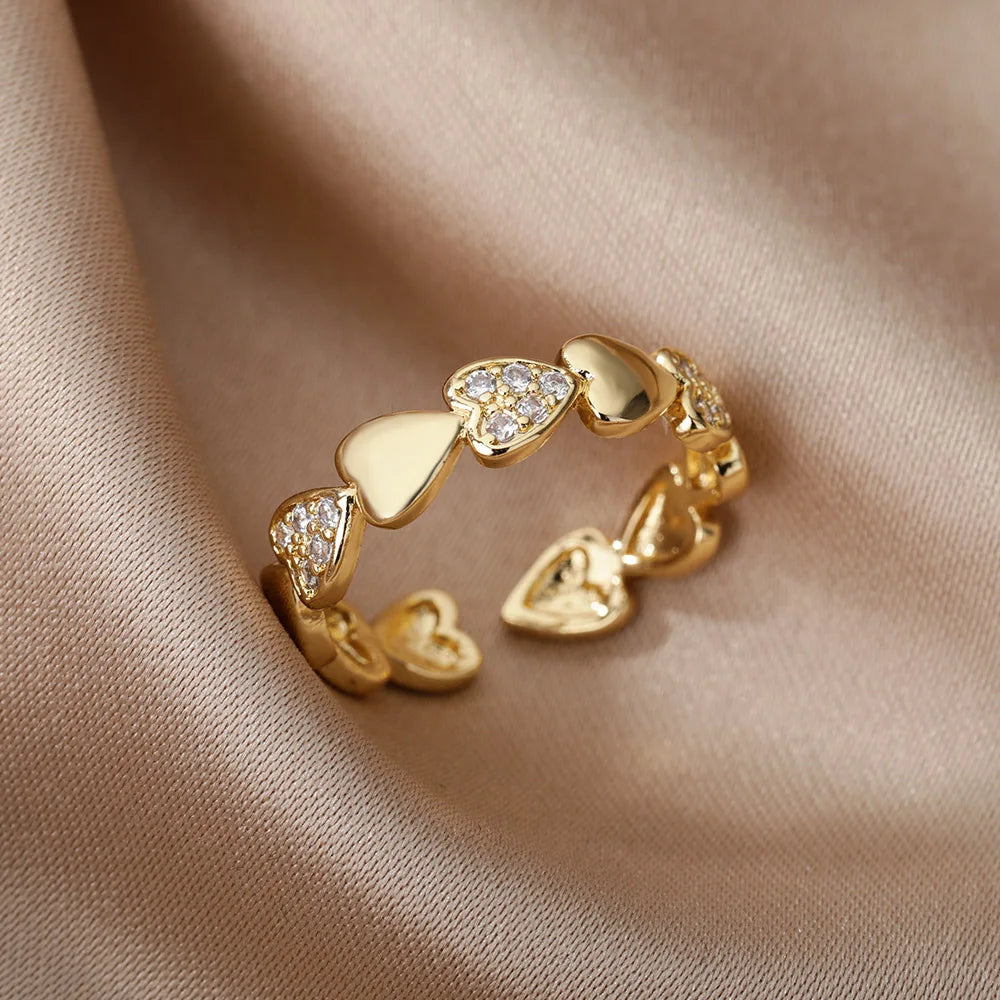18K Gold Plated Zircon Geometric Open Ring – Trendy Waterproof Stainless Steel Jewelry
