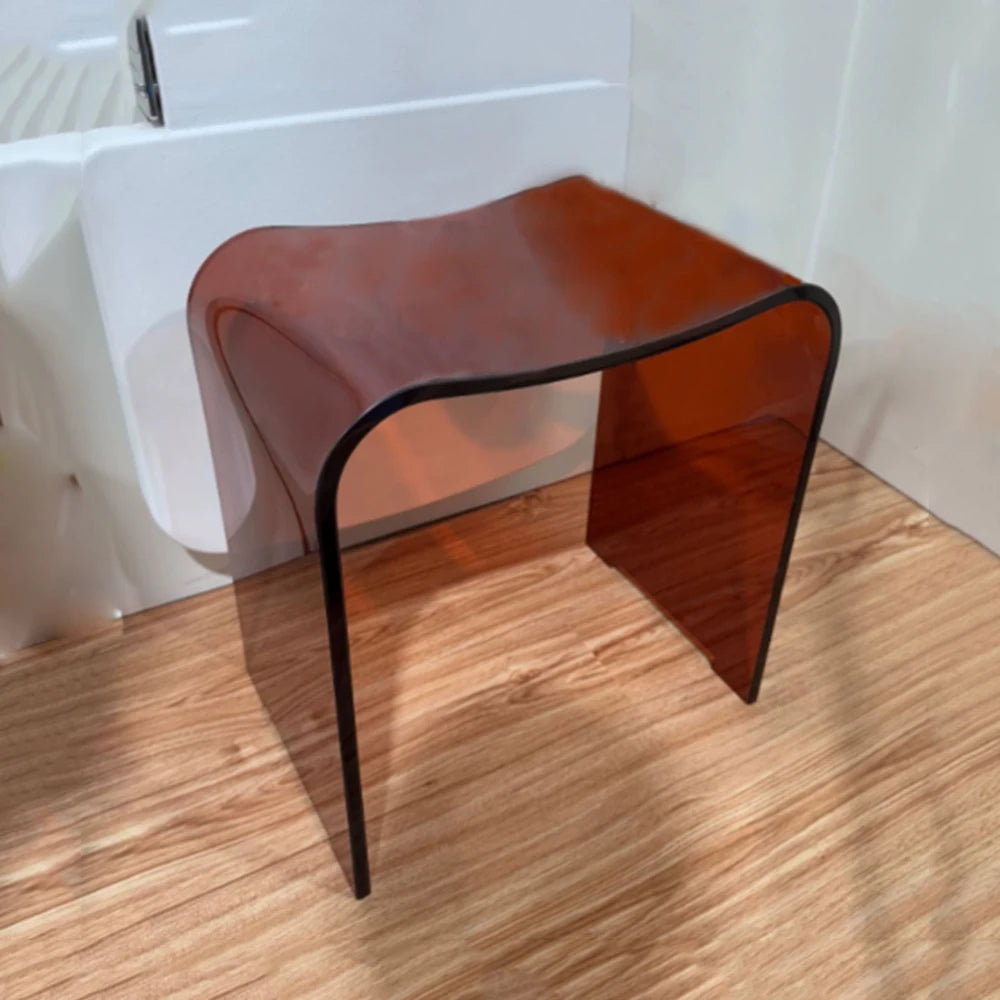 Curved Transparent Resin Shower Stool & Luxury Bathroom Accent Chair