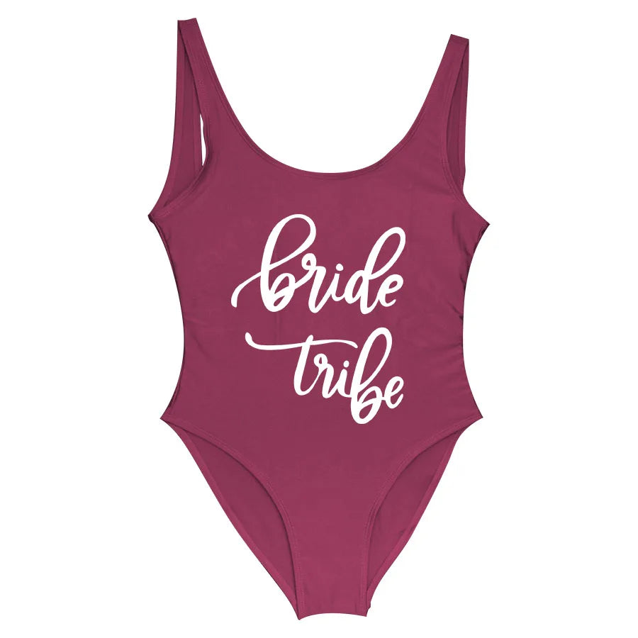 Bride Tribe Print One Piece Swimsuit