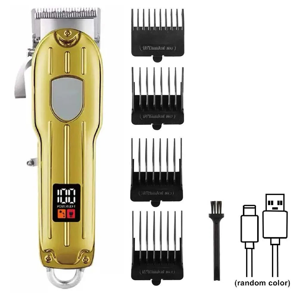 Professional Cordless Hair Clipper & Trimmer Set – USB Rechargeable Grooming Kit with LCD Display