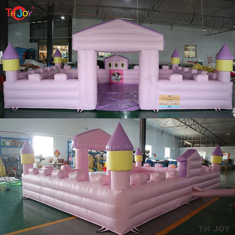 Inflatable 6x4m Pink Ball Pit White Wedding Bounce House Inflatable Ball Pool with Blower