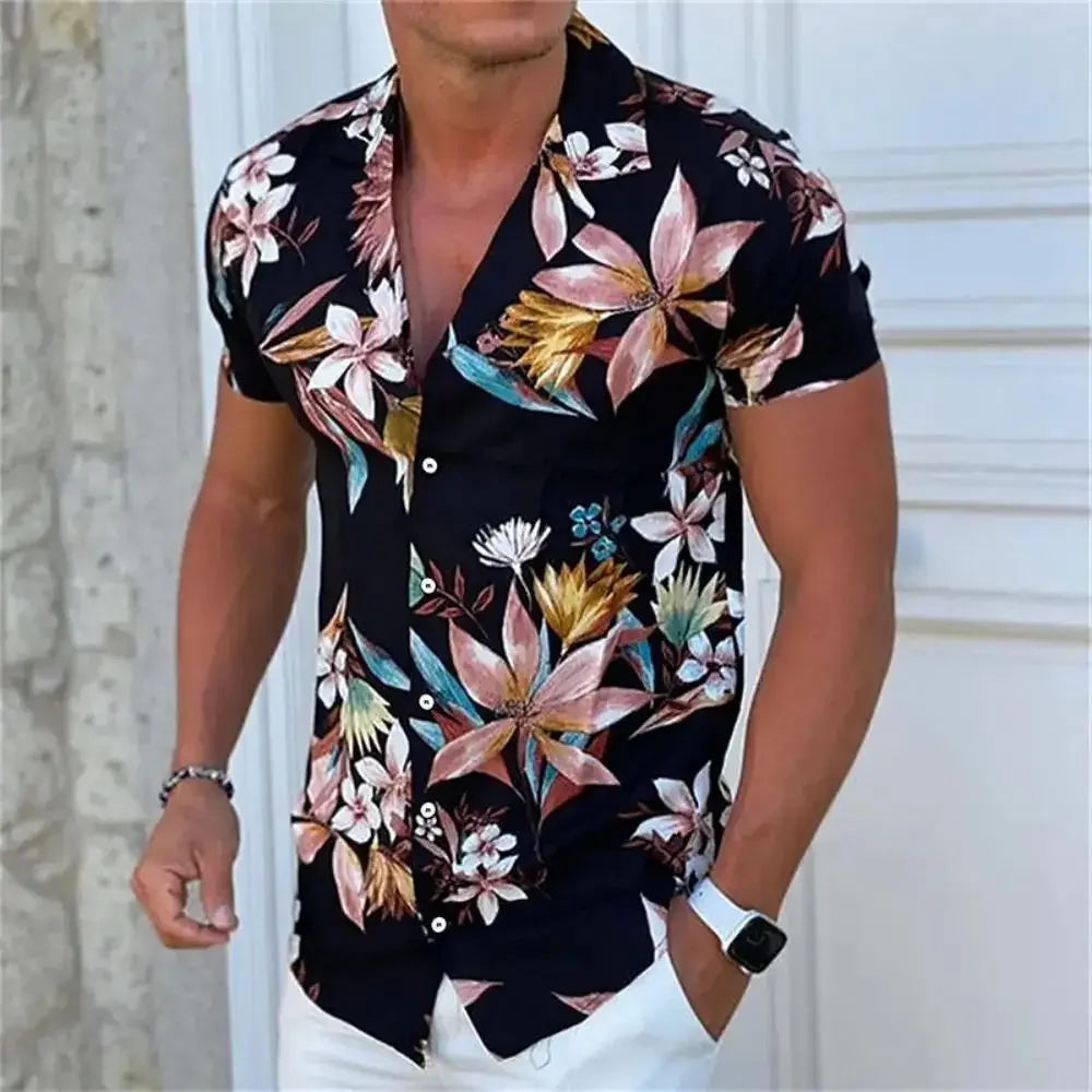 3D Plant Print Quick-Dry Short Sleeve Shirt