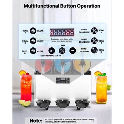 Succebuy 15L Commercial Frozen Drink Maker Triple Tank Slushy Machine