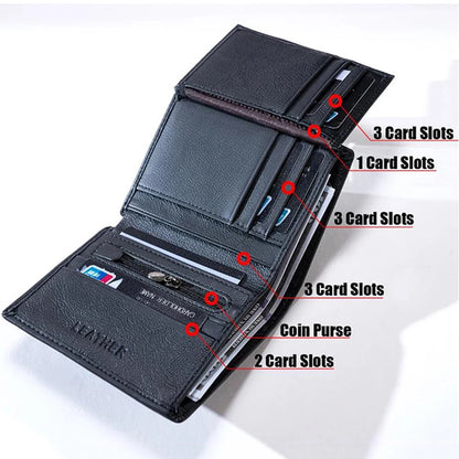 Men's Genuine Leather Bifold Wallet with Zipper Coin Pocket
