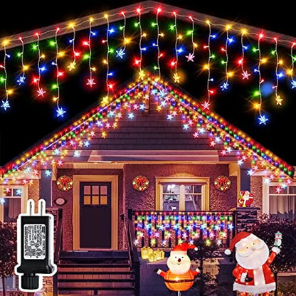Outdoor Waterproof LED Icicle Curtain Lights - 8 Lighting Modes Christmas & Holiday Solar String Lights