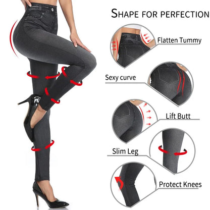 Women's High-Waist Denim Print Stretchy Jeggings
