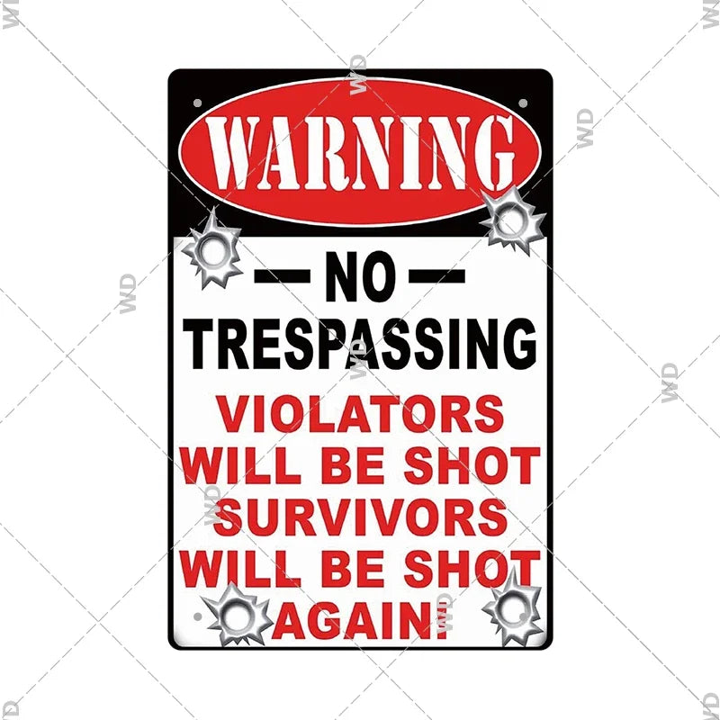Warning Tin Sign - Vintage Private Property & Security Wall Plaque