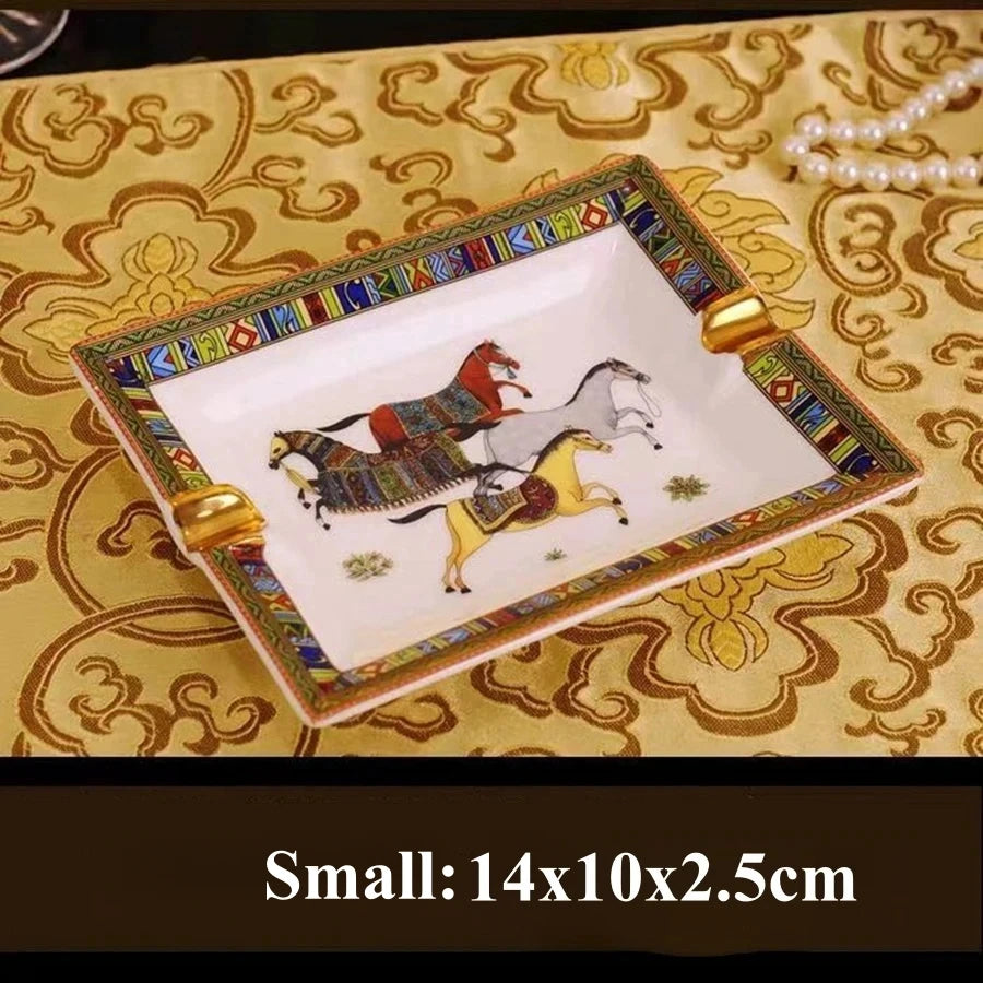 Luxury Horse Pattern Ceramic Cigar Ashtray