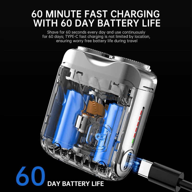 9000RPM Portable Mini Electric Shaver – Dual-Head Waterproof USB-C Travel Razor