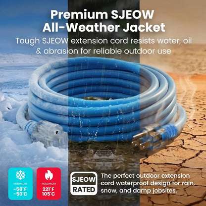 100 FT 14/3 Heavy-Duty Outdoor Extension Cord – Waterproof Power Cable with Lighted Plug