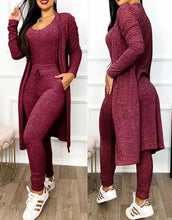 Two Piece Drawstring Pocketed Sleeveless Skinny Jumpsuit & Long Sleeve Coat Set