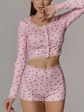 Floral Print  Long Sleeve Top and Shorts Pajamas Set