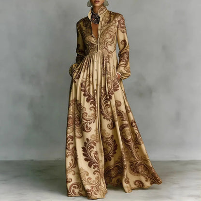 Women's Retro Print High-Waist Boho Shirt Dress