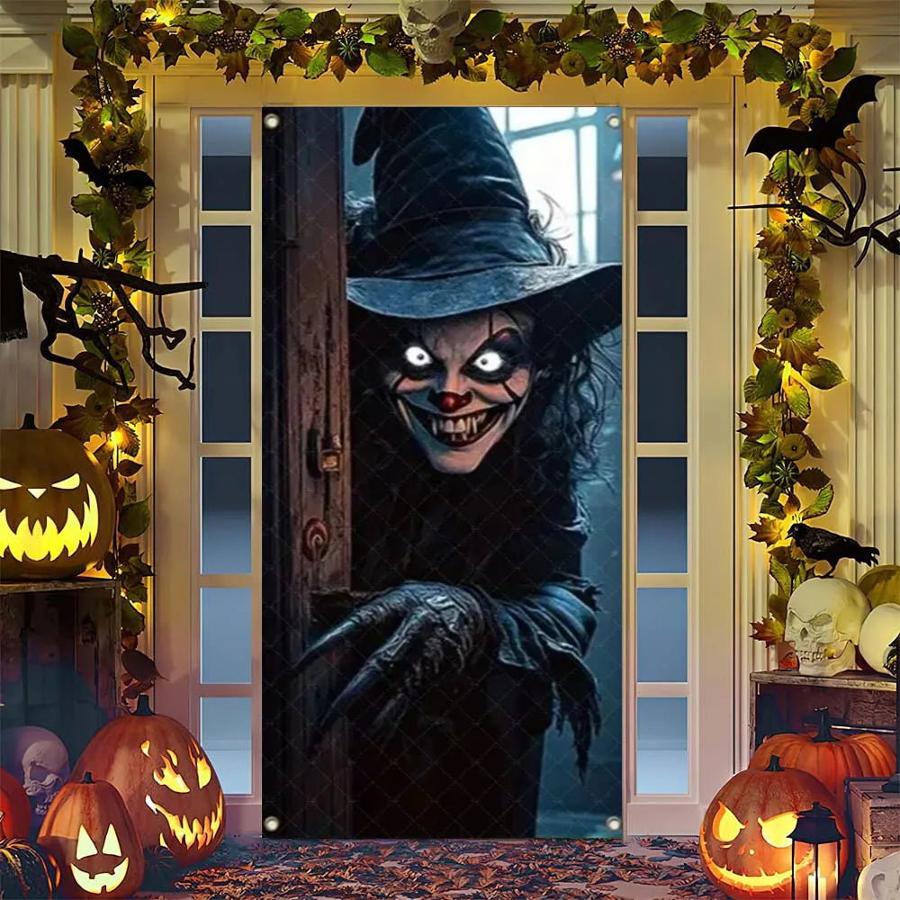 Spooky Ghostly Clown Door Curtain Backdrop