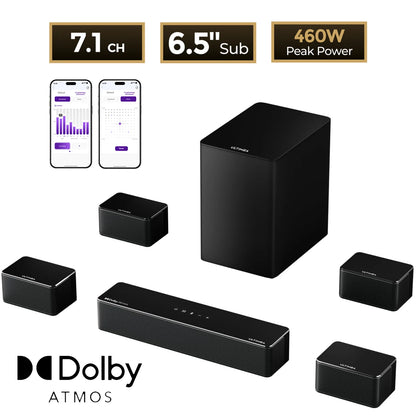 ULTIMEA Poseidon D80 Boom 7.1 Channel Dolby Atmos Soundbar - 500W Home Theater System with Wireless Subwoofer & Surround Speakers