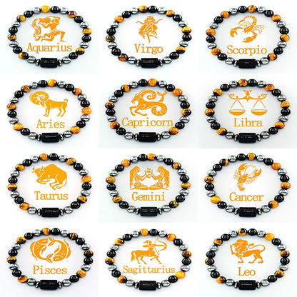 Natural Tiger Eye 12 Zodiac Bead Bracelet