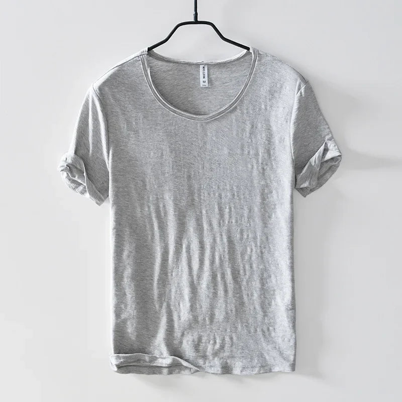 Retro Raw Edge Men's Cotton Slim-Fit T-Shirt