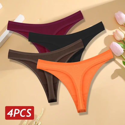 4PCS Cotton Seamless Low Rise Thongs