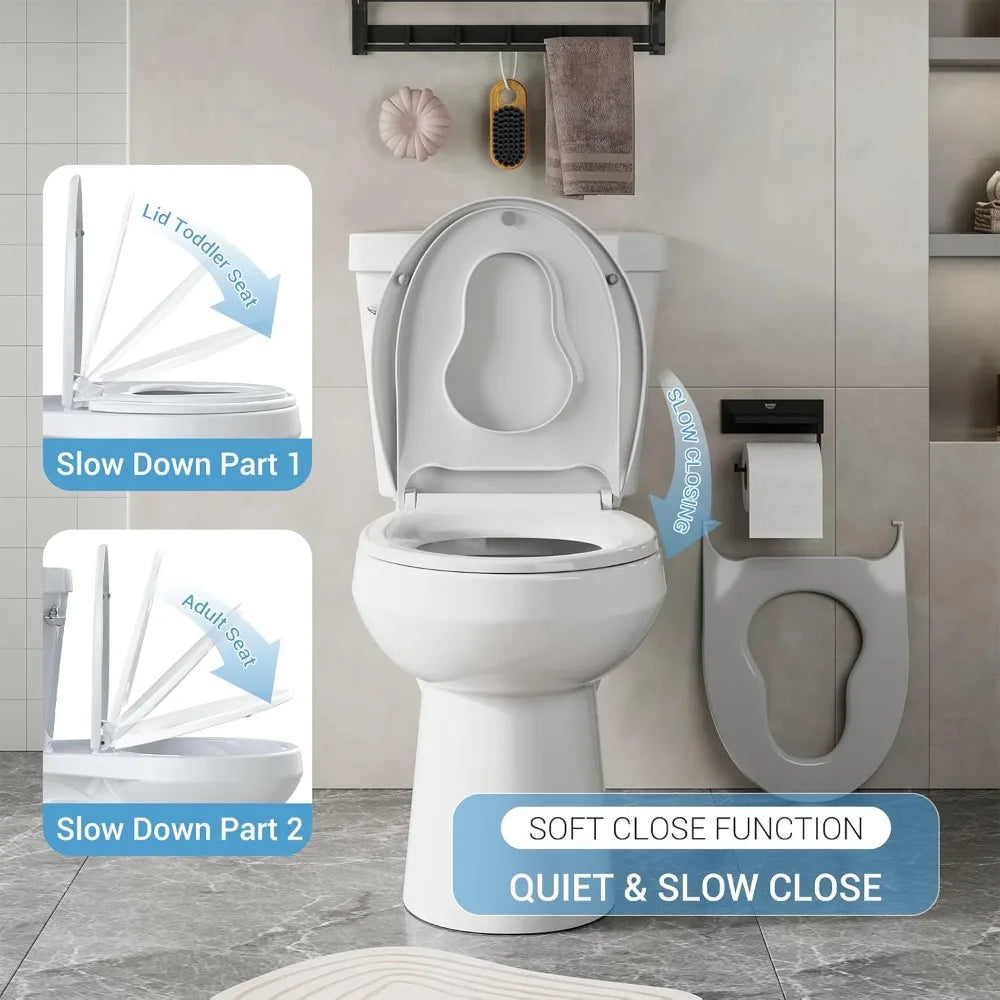 Slow Close Universal Toilet Seat with Anti-Bacterial Quiet Lid and Top Fixing