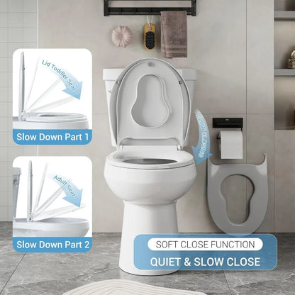 Slow Close Universal Toilet Seat with Anti-Bacterial Quiet Lid and Top Fixing
