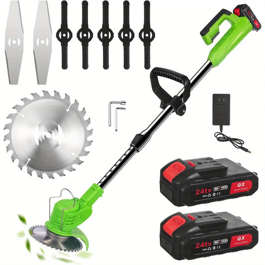 Battery Operated, 600W Cordless Grass Trimmer 51" Height Adjustable Brush Cutter with 8 Blades and 2 * 24V Batteries