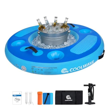 4FT Heavy-Duty Inflatable Floating Pool Bar with 4 Drink Holders and Mesh Bottom