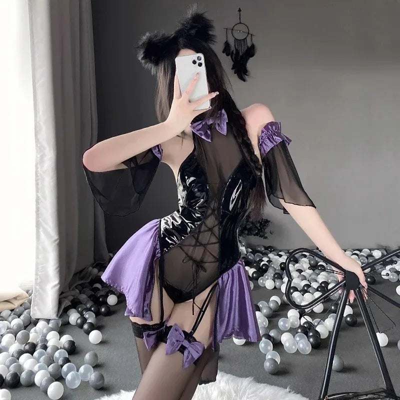 Women's Transparent Lace Open Crotch Lingerie Bodysuit