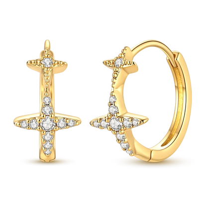 925 Sterling Silver CZ Zircon Gold-Plated Hoop Earrings – Sparkling Minimalist Jewelry