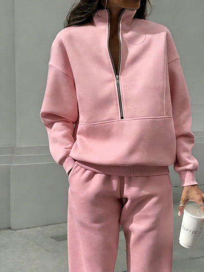 Women's Half-Zip Sweatshirt & Elastic Waist Tracksuit 2-Piece Set
