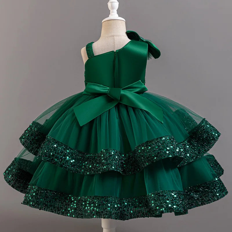 Girls' Sequined Bow Flower Girl Party & Princess Dress