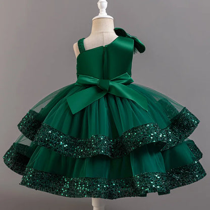 Girls' Sequined Bow Flower Girl Party & Princess Dress