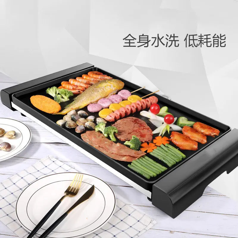 220V Electric Grill Hot Pot BBQ Combo Non-Stick Korean Style Smokeless Roast Pan