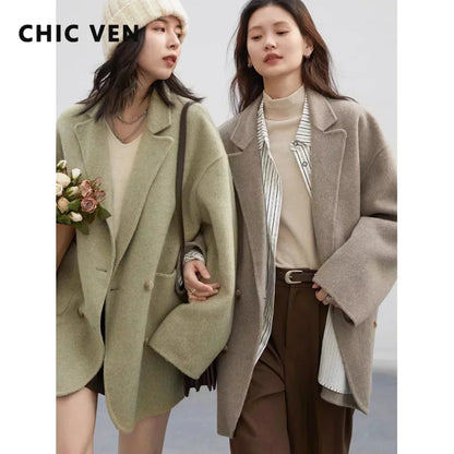 CHIC VEN Loose Double Breasted Retro Double-sided Jacket