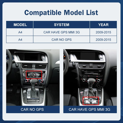 Road Top 8.9" / 12.3" Touchscreen Multimedia Display for Audi A4 S4 (2009–2015) with Wireless CarPlay & Android Auto