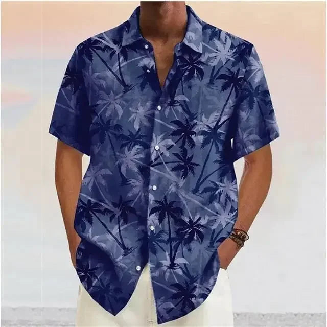 Men's Coconut Tree Quick-Dry Hawaiian Short-Sleeve Button-Up Shirt