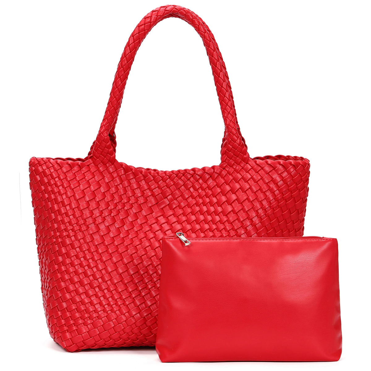 Large Woven Leather Tote Bag & Clutch Set