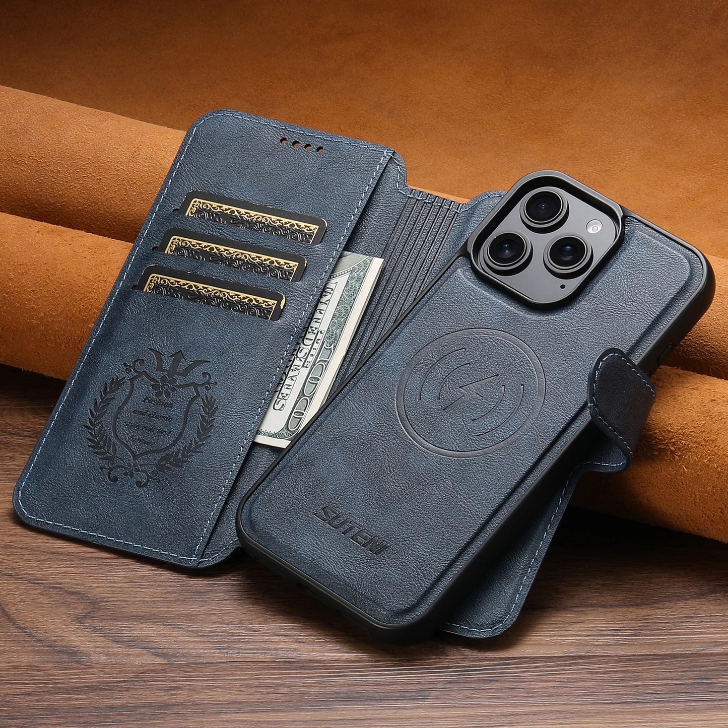 Faux Leather Wireless Charging Card Holder For iPhone