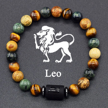 Natural Tiger Eye Stone 12 Zodiac Constellation Bead Bracelet
