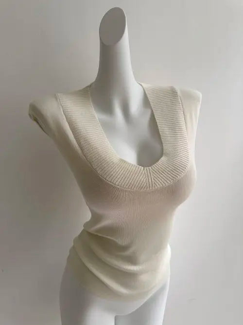 Women's Korean Style V-Neck Slim Fit Knitted T-Shirt