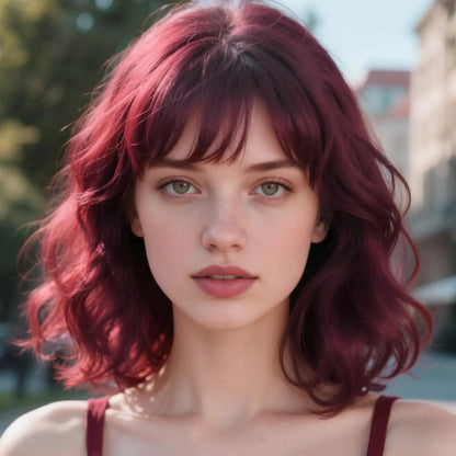 Women’s Natural Brown Short Wavy Bob Wig with Bangs