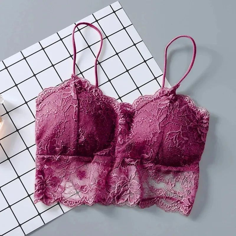 Women's Lace Sleeveless Padded Bralette Crop Top with Zipper Back