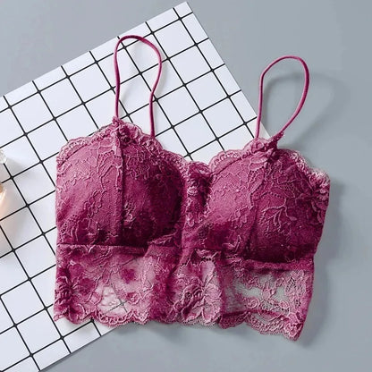 Women's Lace Sleeveless Padded Bralette Crop Top with Zipper Back