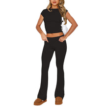 Short Sleeve Crop Tops Solid Color Skinny Pants Sets